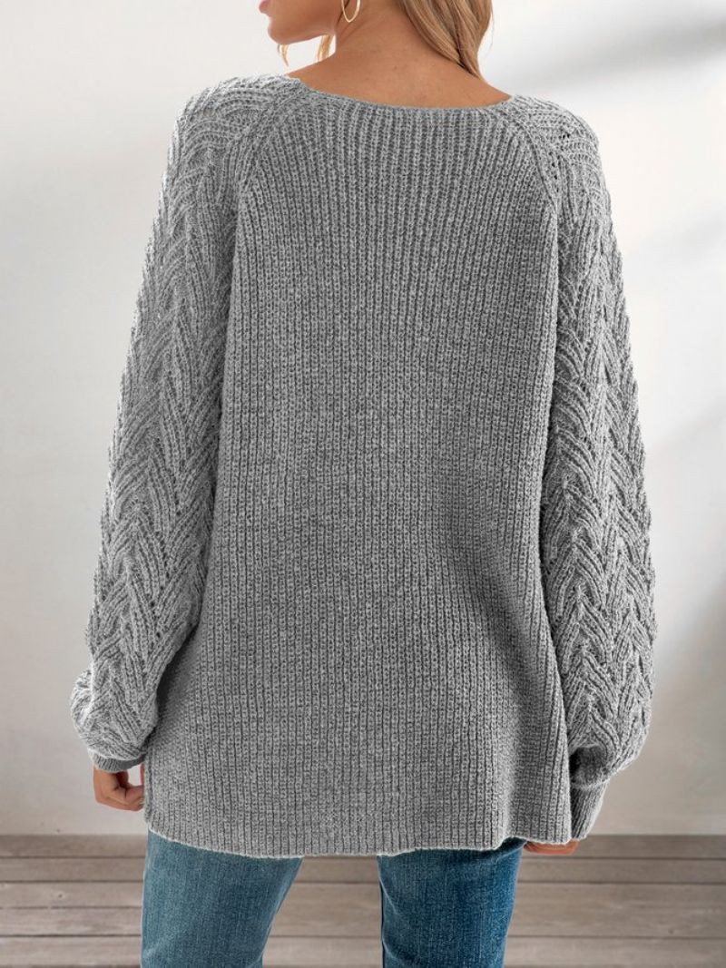 Grå Langærmet Strikket Shift V-Hals Sweater