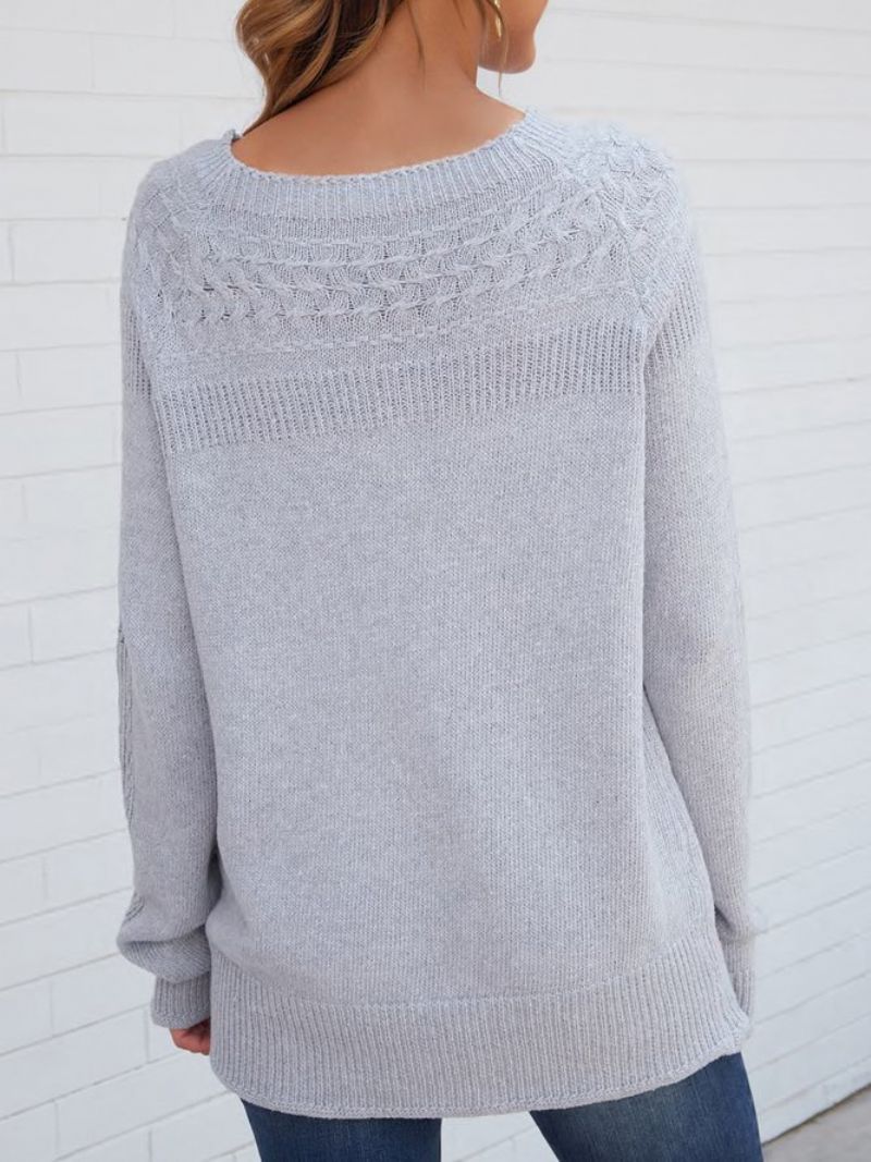 Grå Solid Langærmet Sweater Med Rund Hals