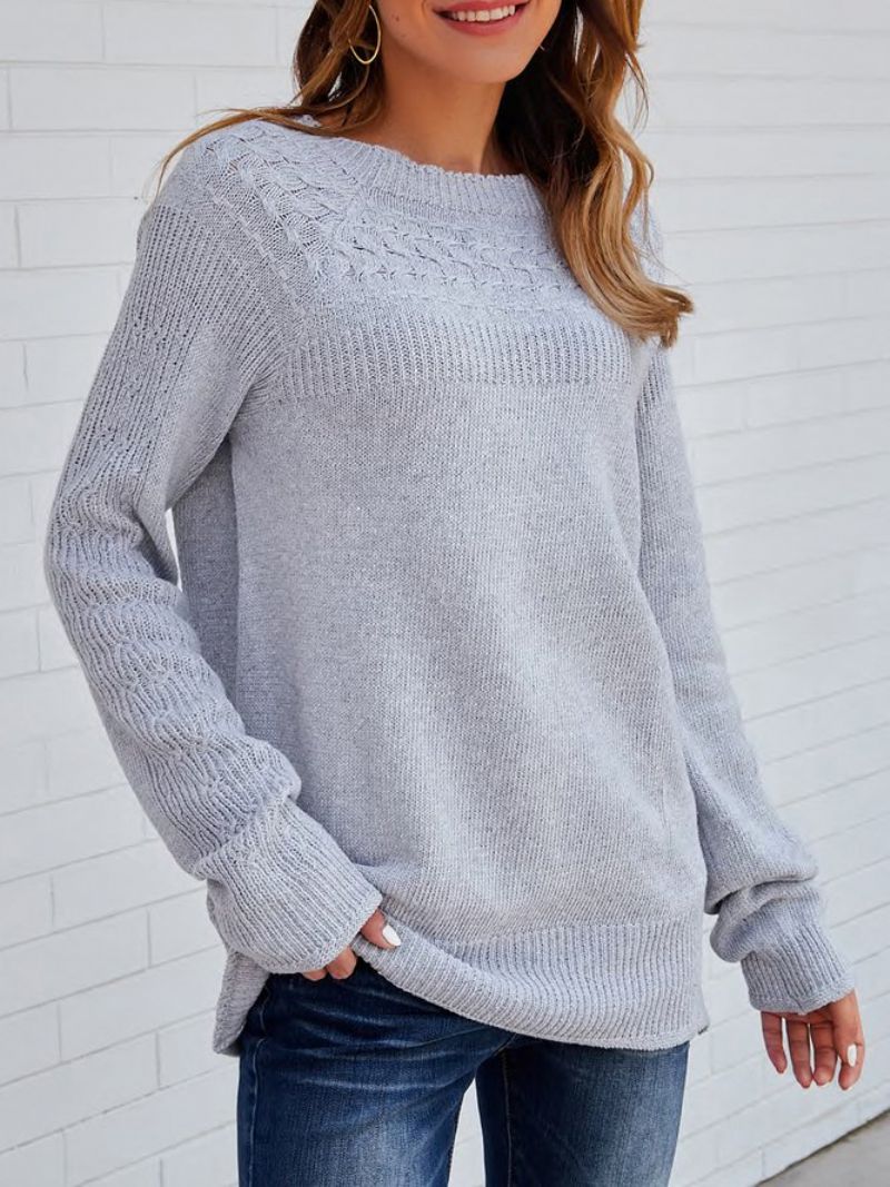 Grå Solid Langærmet Sweater Med Rund Hals