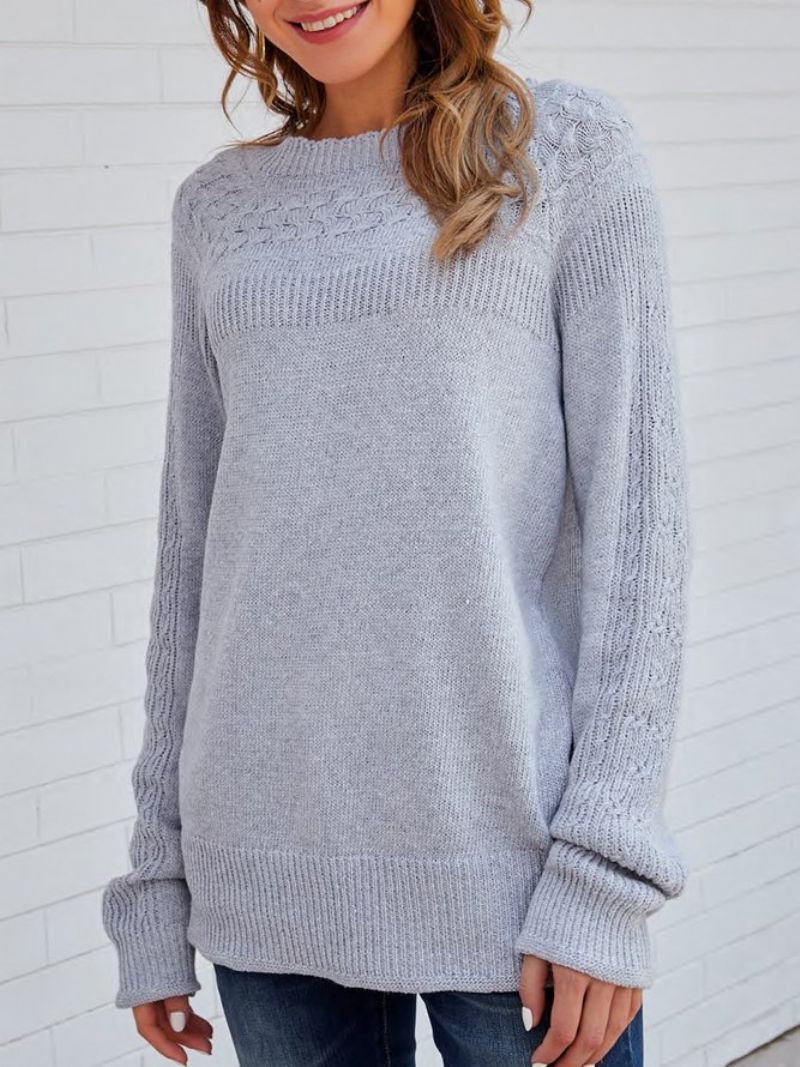 Grå Solid Langærmet Sweater Med Rund Hals