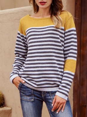 Gule Shift Stripes Langærmet Sweater Med Rund Hals