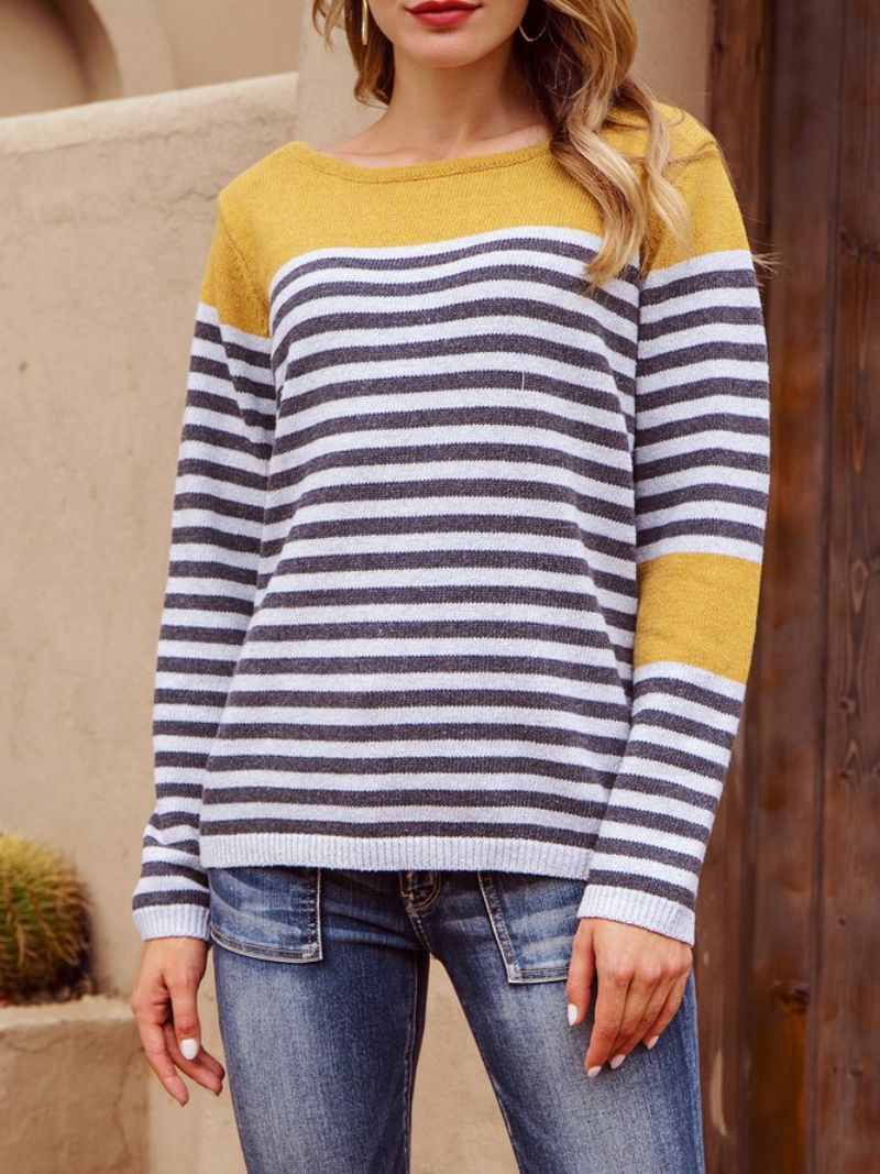 Gule Shift Stripes Langærmet Sweater Med Rund Hals