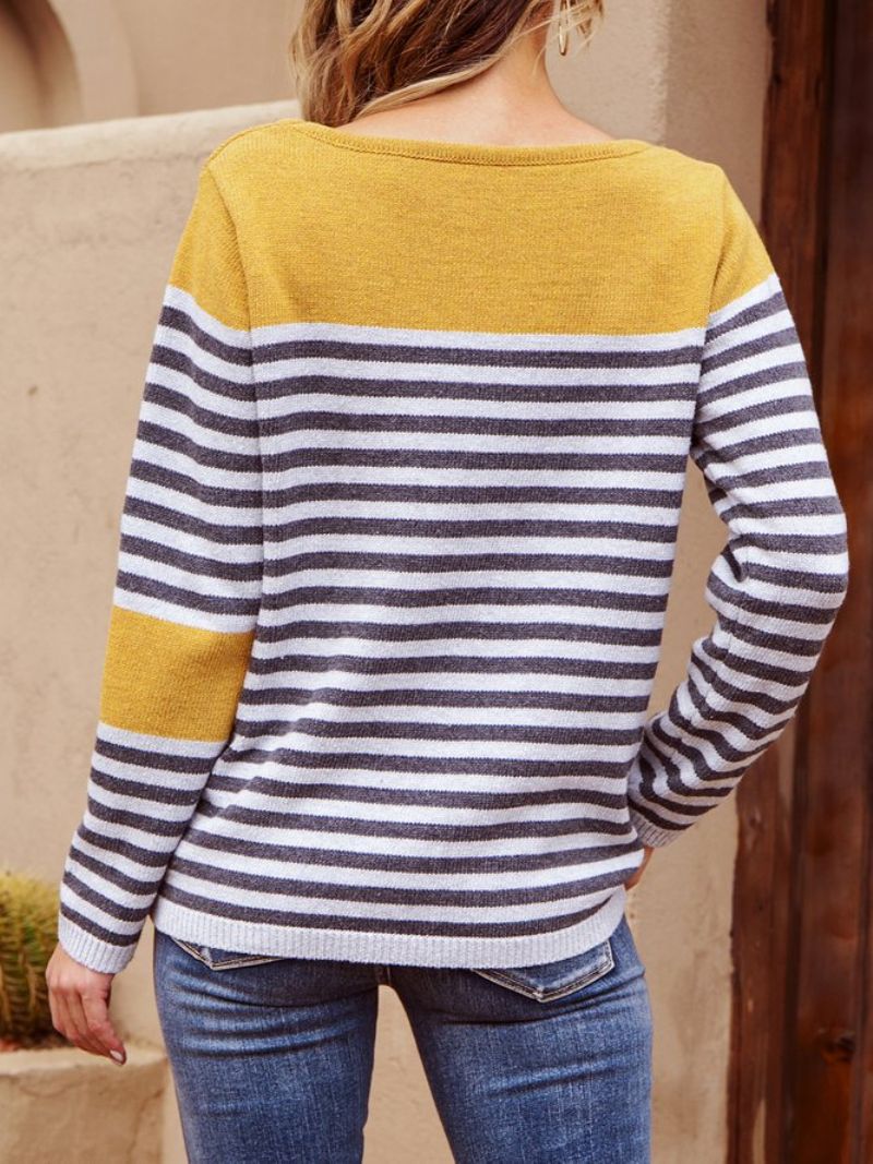 Gule Shift Stripes Langærmet Sweater Med Rund Hals