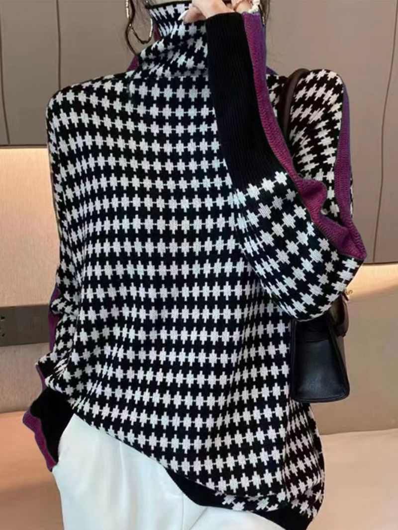 Houndstooth Løs Urban Langærmet Sweater