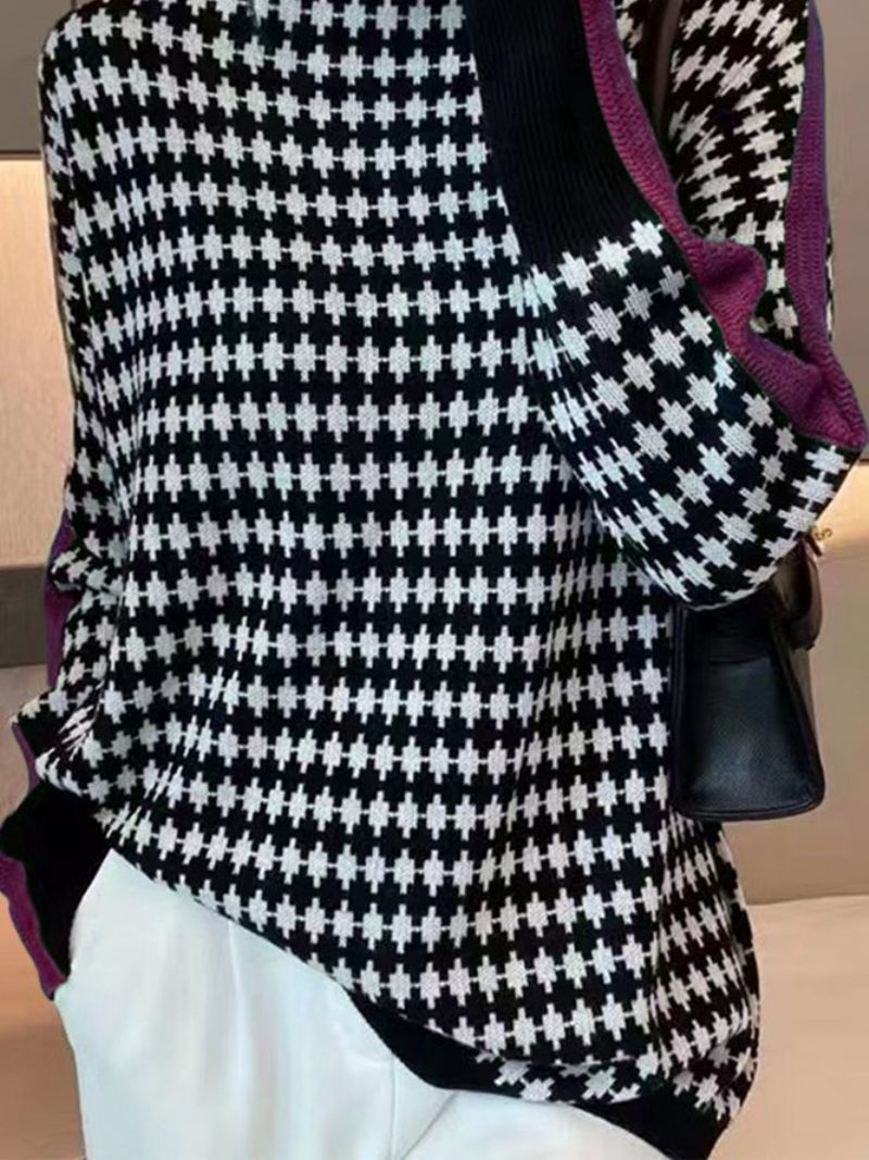 Houndstooth Løs Urban Langærmet Sweater