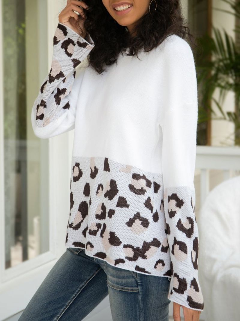 Hvid Leopard Langærmet Sweater