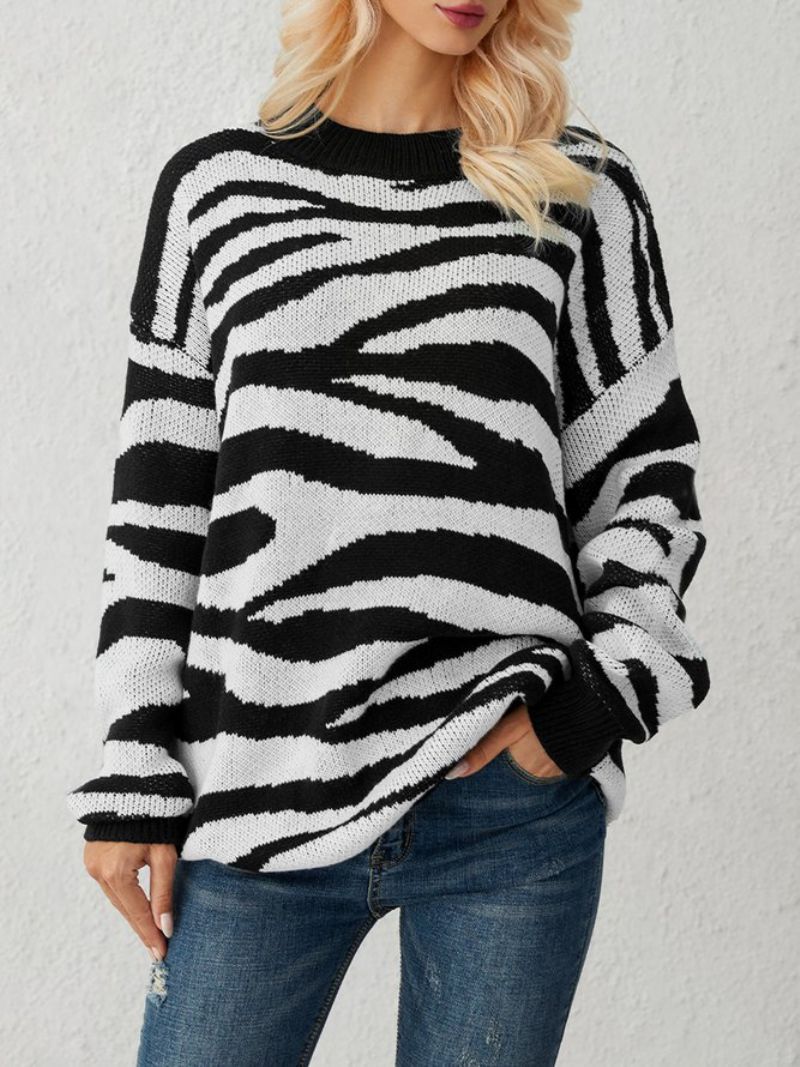 Hvid Zebra Strikket Casual Sweater