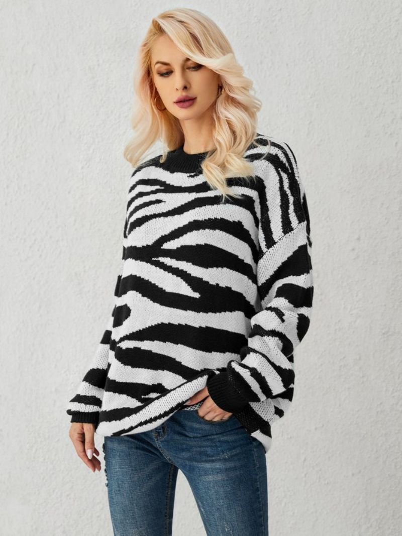 Hvid Zebra Strikket Casual Sweater