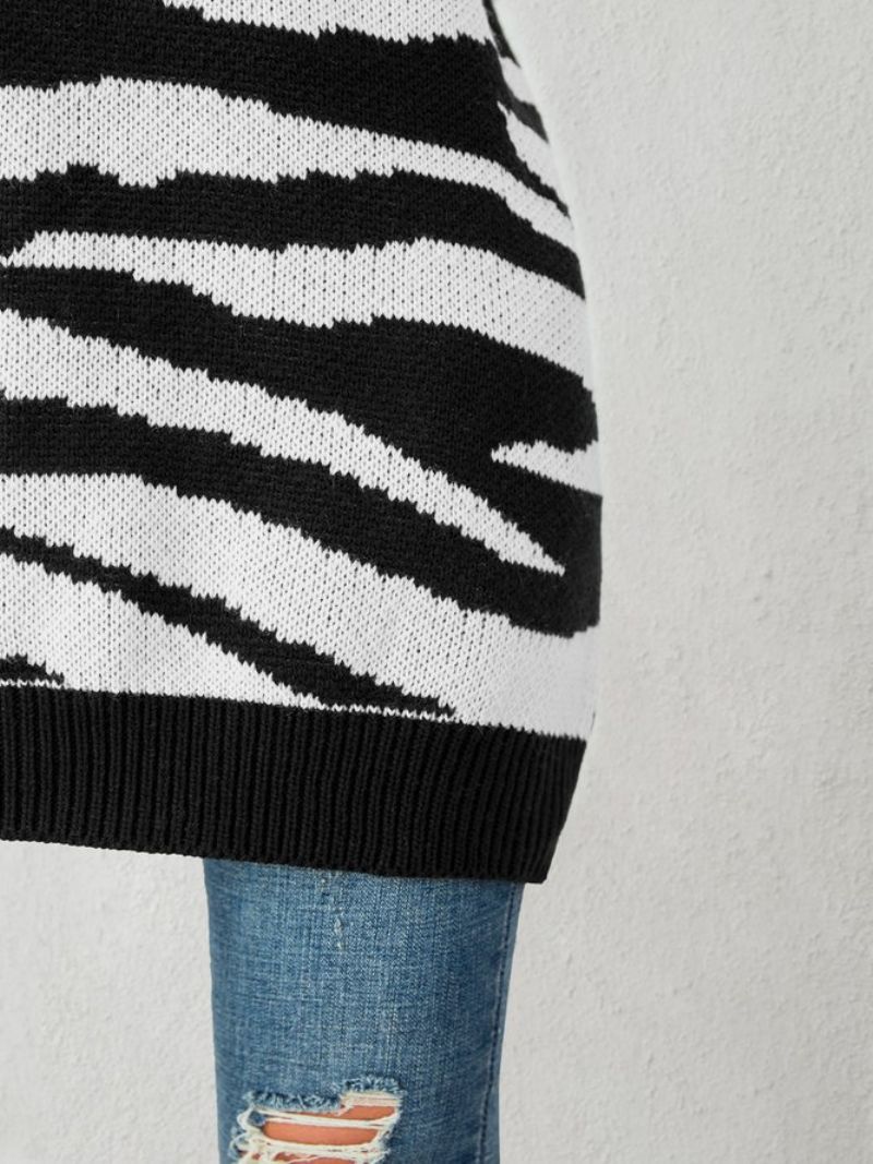 Hvid Zebra Strikket Casual Sweater