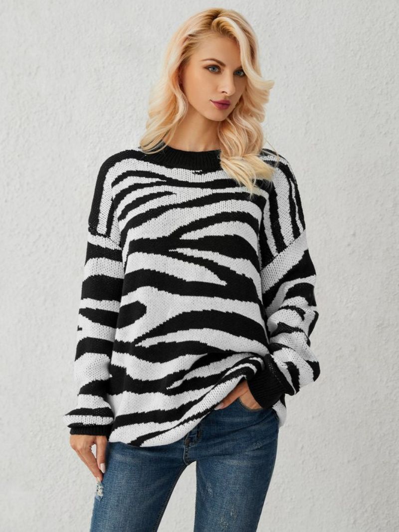 Hvid Zebra Strikket Casual Sweater