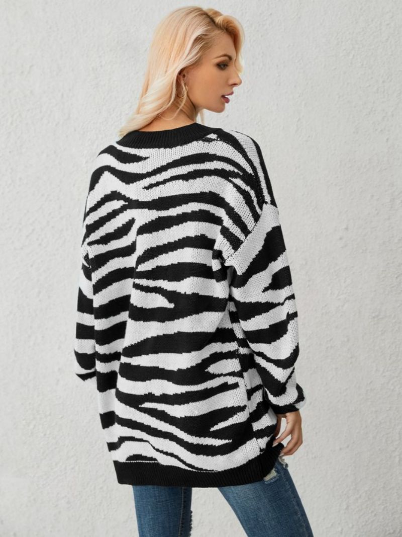 Hvid Zebra Strikket Casual Sweater