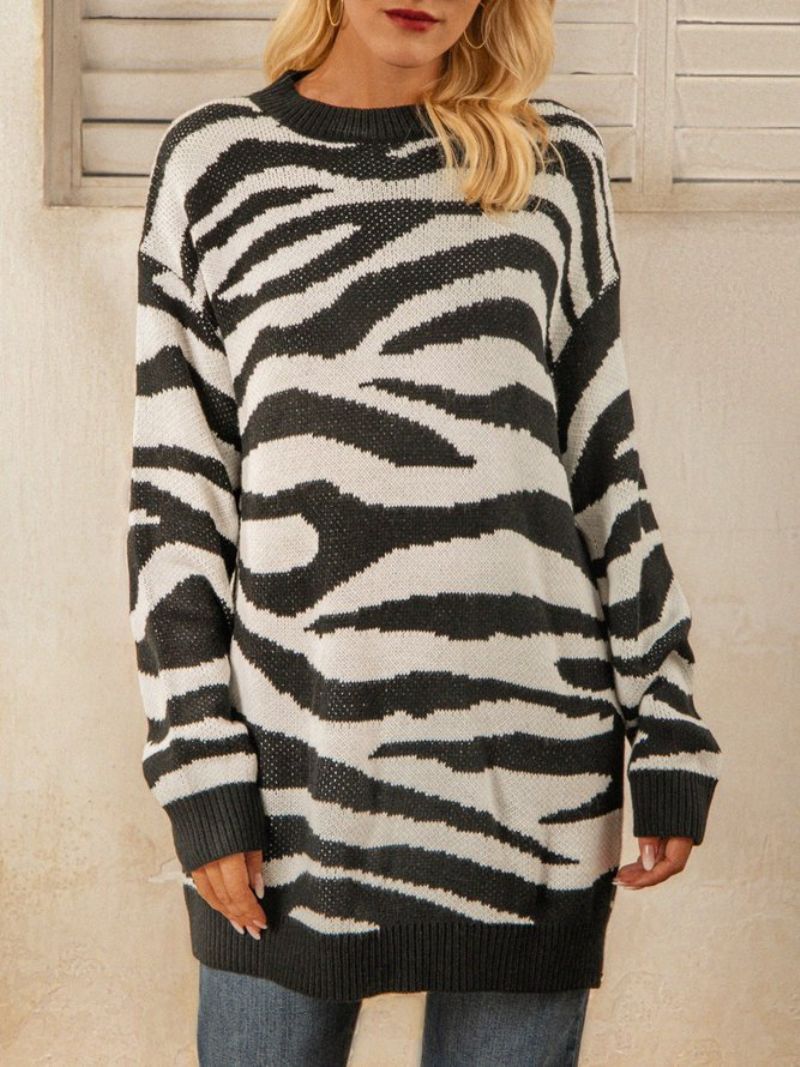 Hvid Zebra Strikket Casual Sweater