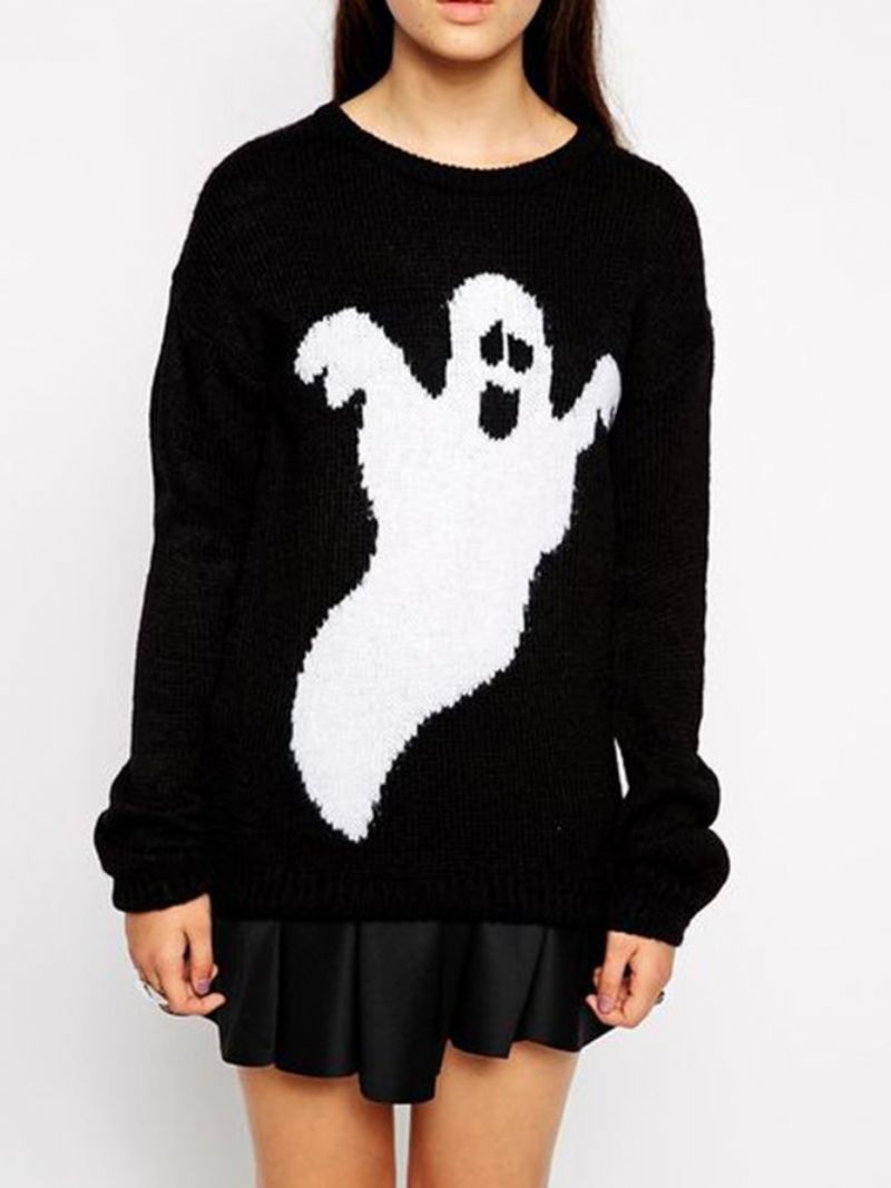 Langærmet Afslappet Halloween Sweater Med Rund Hals