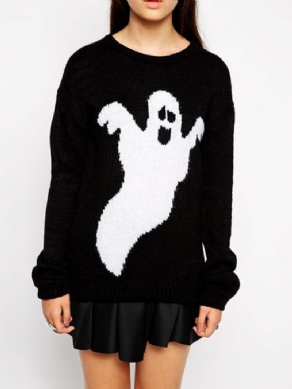 Langærmet Afslappet Halloween Sweater Med Rund Hals