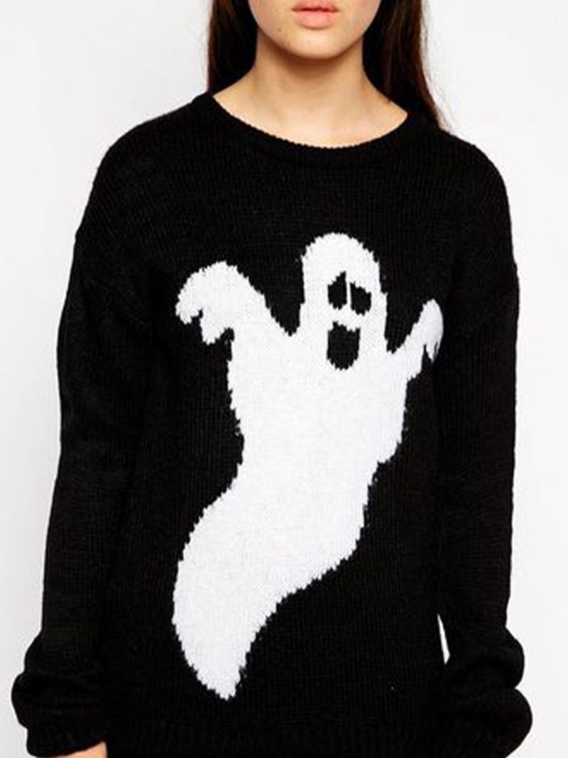 Langærmet Afslappet Halloween Sweater Med Rund Hals