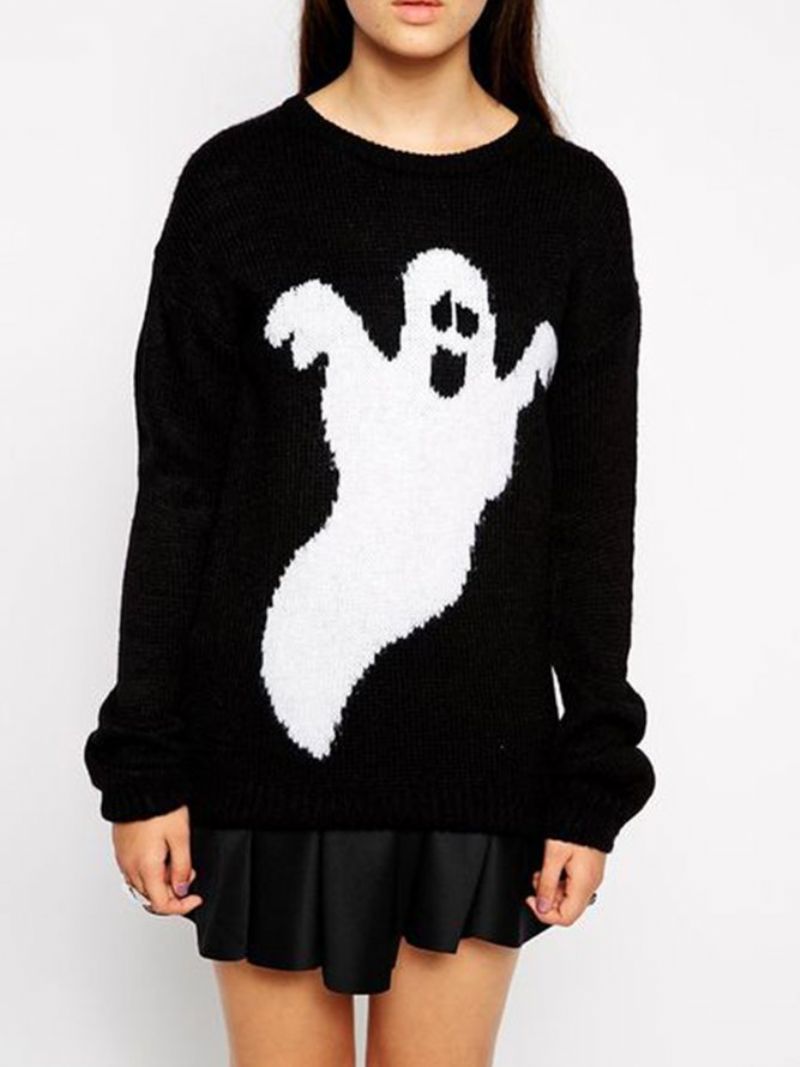 Langærmet Afslappet Halloween Sweater Med Rund Hals