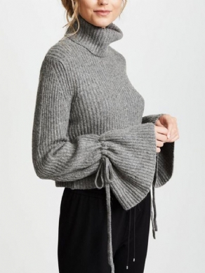 Langærmet Solid Løs Højhalset Sweater