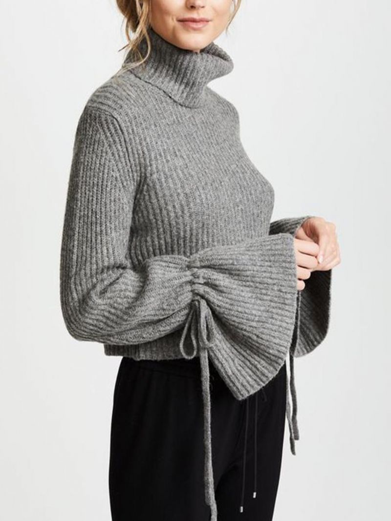 Langærmet Solid Løs Højhalset Sweater