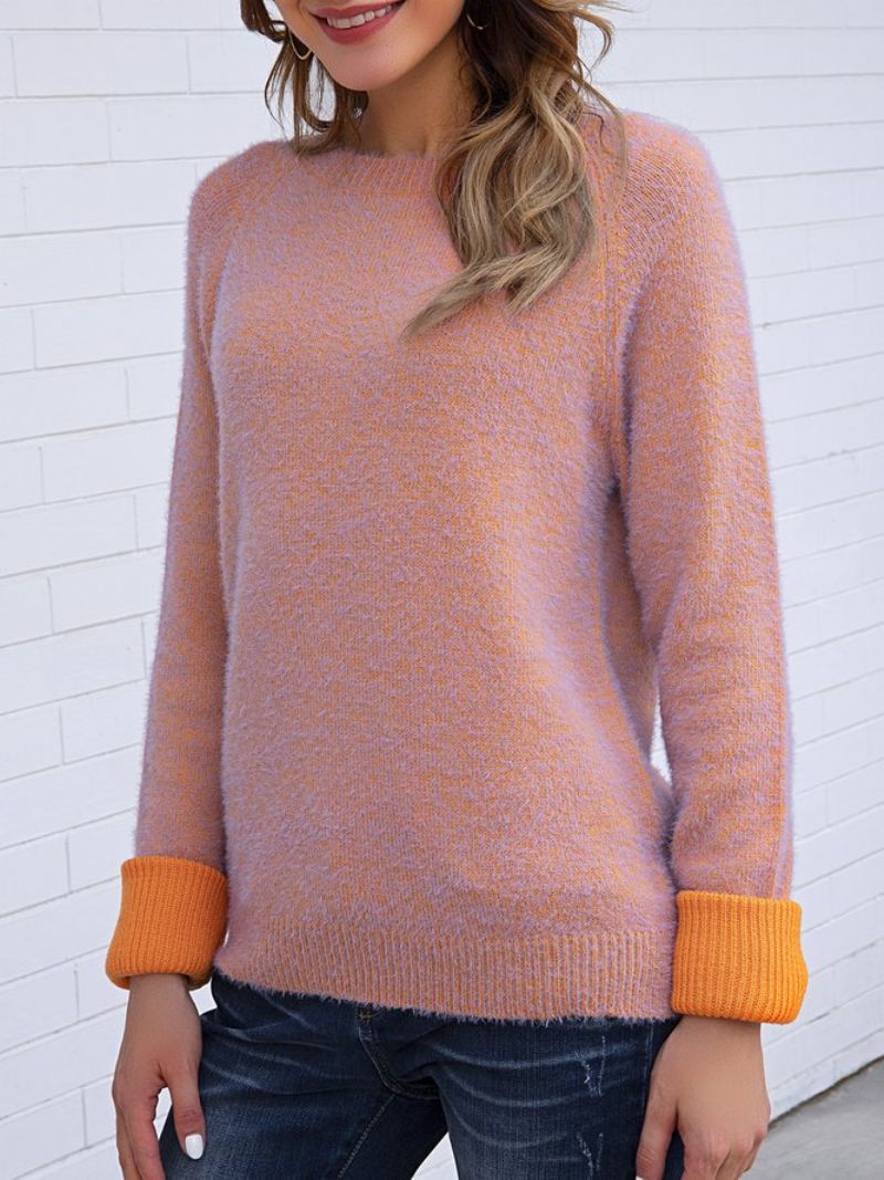 Orange Farveblok Afslappet Sweater