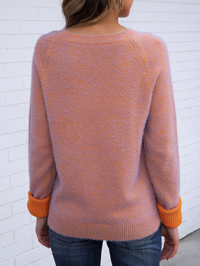 Orange Farveblok Afslappet Sweater