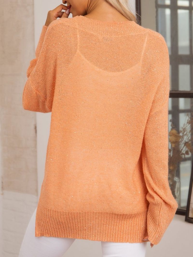 Orange Langærmet Solid Sweater I Bomuldsblanding