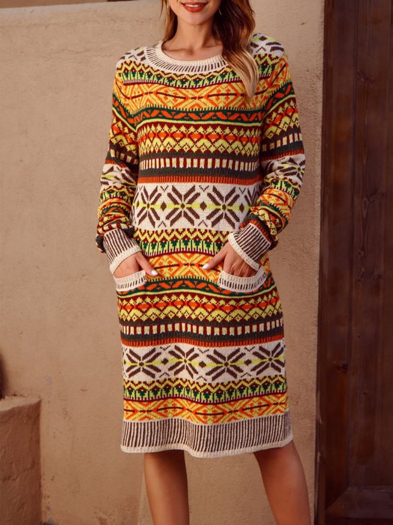 Tribal Crew Neck Shift Langærmet Sweater