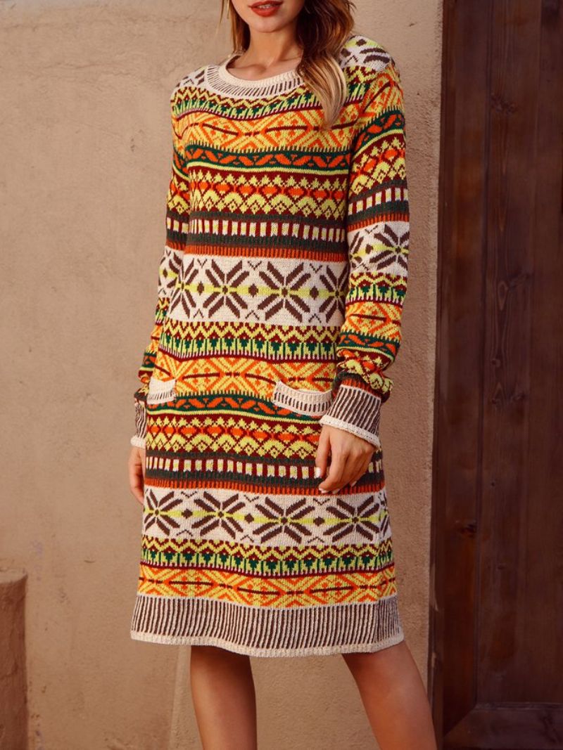 Tribal Crew Neck Shift Langærmet Sweater