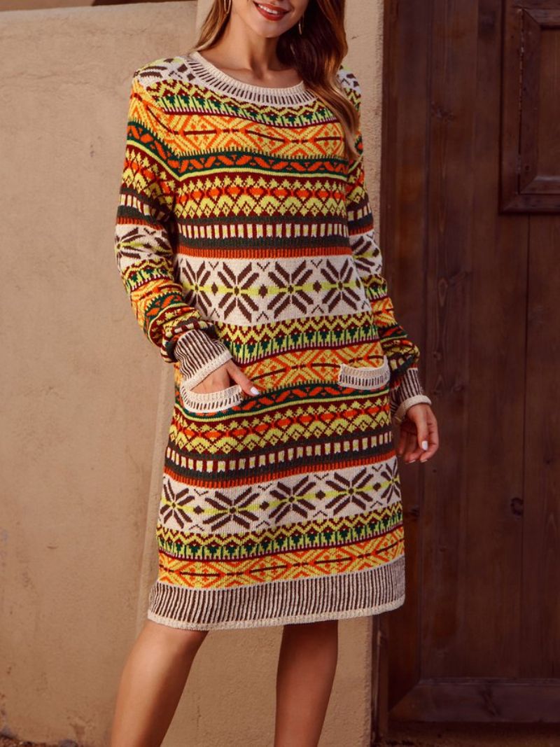 Tribal Crew Neck Shift Langærmet Sweater