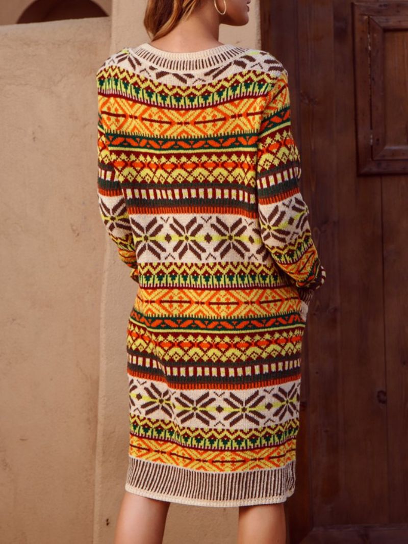 Tribal Crew Neck Shift Langærmet Sweater