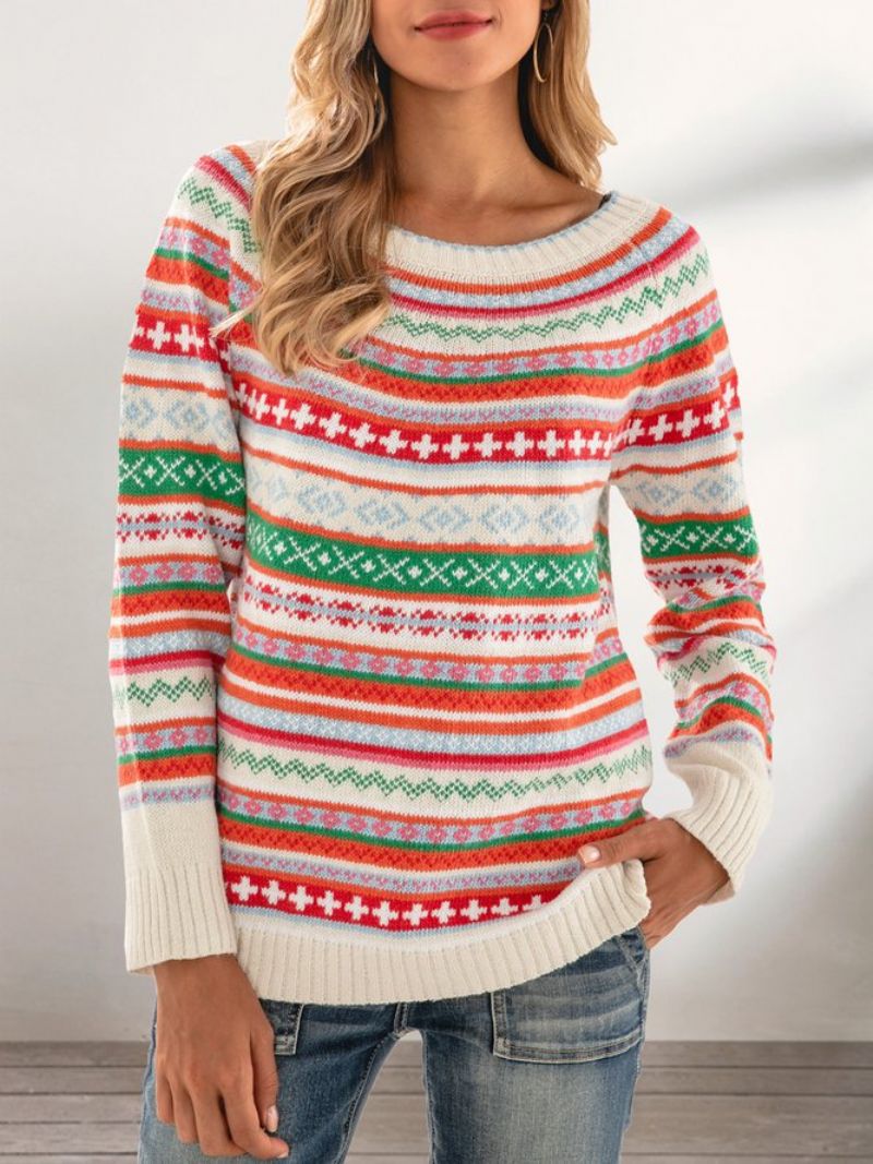 Tribal Langærmet Sweater Med Rund Hals