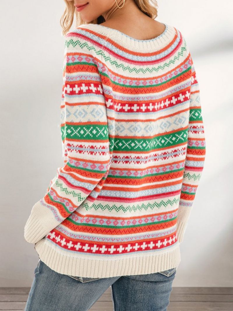 Tribal Langærmet Sweater Med Rund Hals