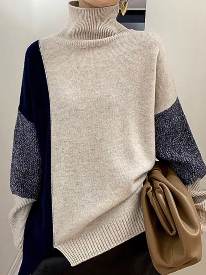 Turtleneck Loose Urban Color Block Sweater