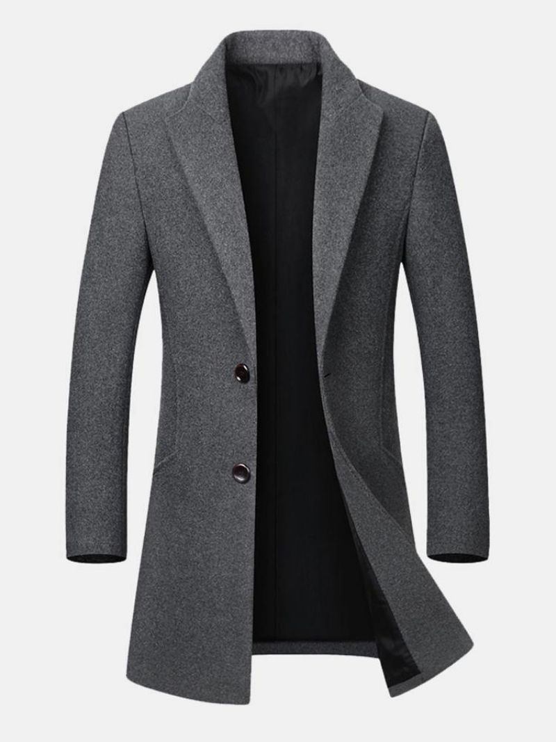 Mænds Business Casual Uld Trench Coat Mellemlang Enkeltradet Slim Fit Coat