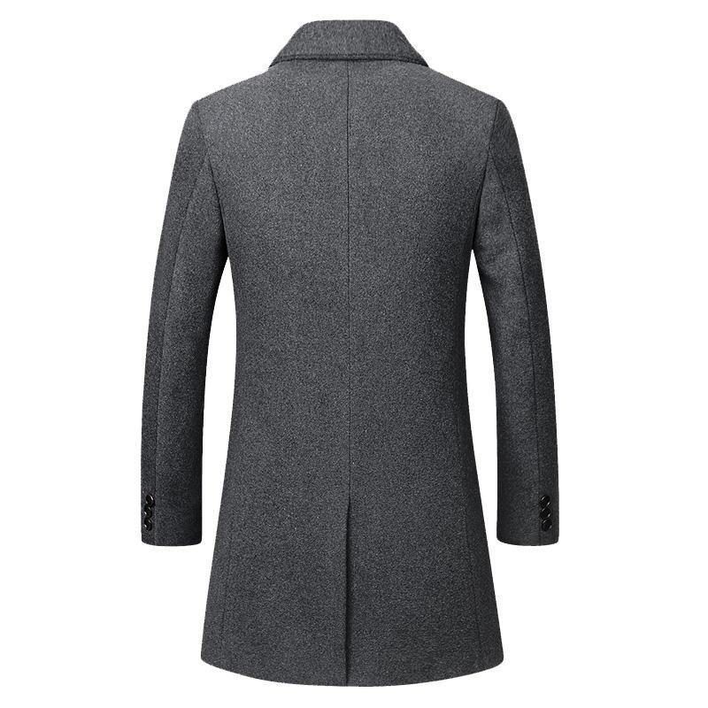 Mænds Business Casual Uld Trench Coat Mellemlang Enkeltradet Slim Fit Coat