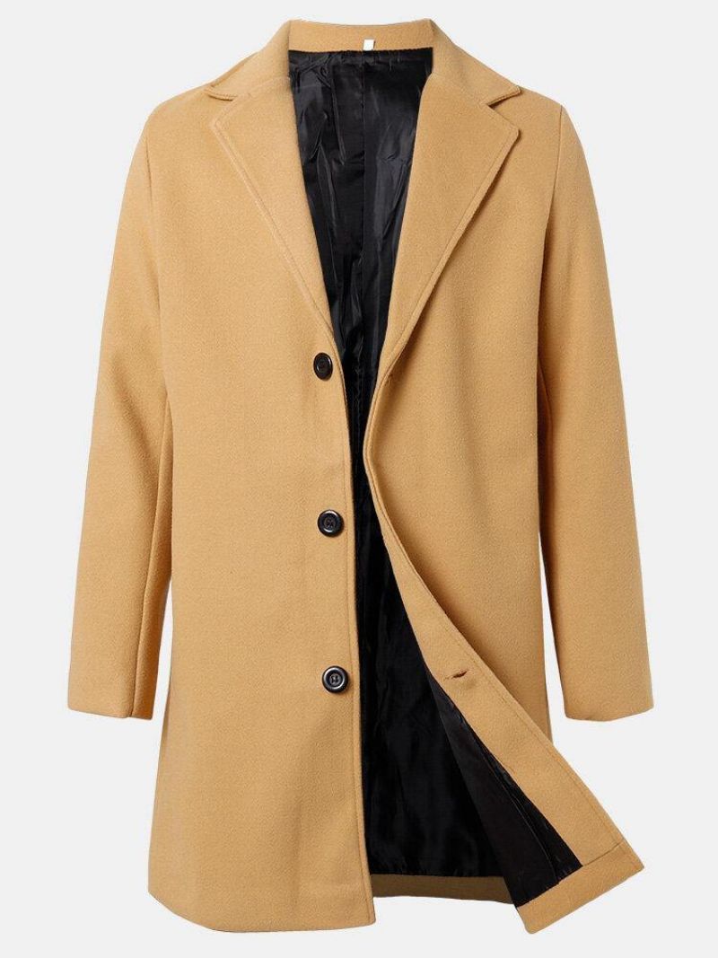 Mænds Ensfarvede Enkeltradede Mellemlange Business Warm Trench Coats