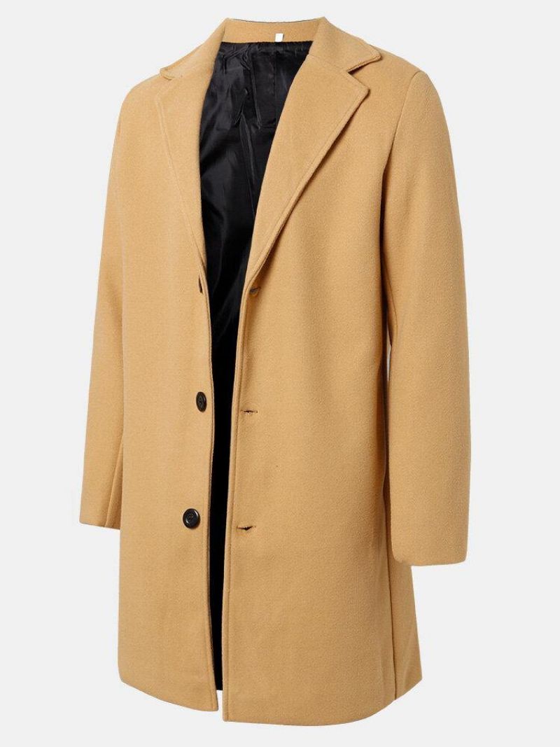 Mænds Ensfarvede Enkeltradede Mellemlange Business Warm Trench Coats