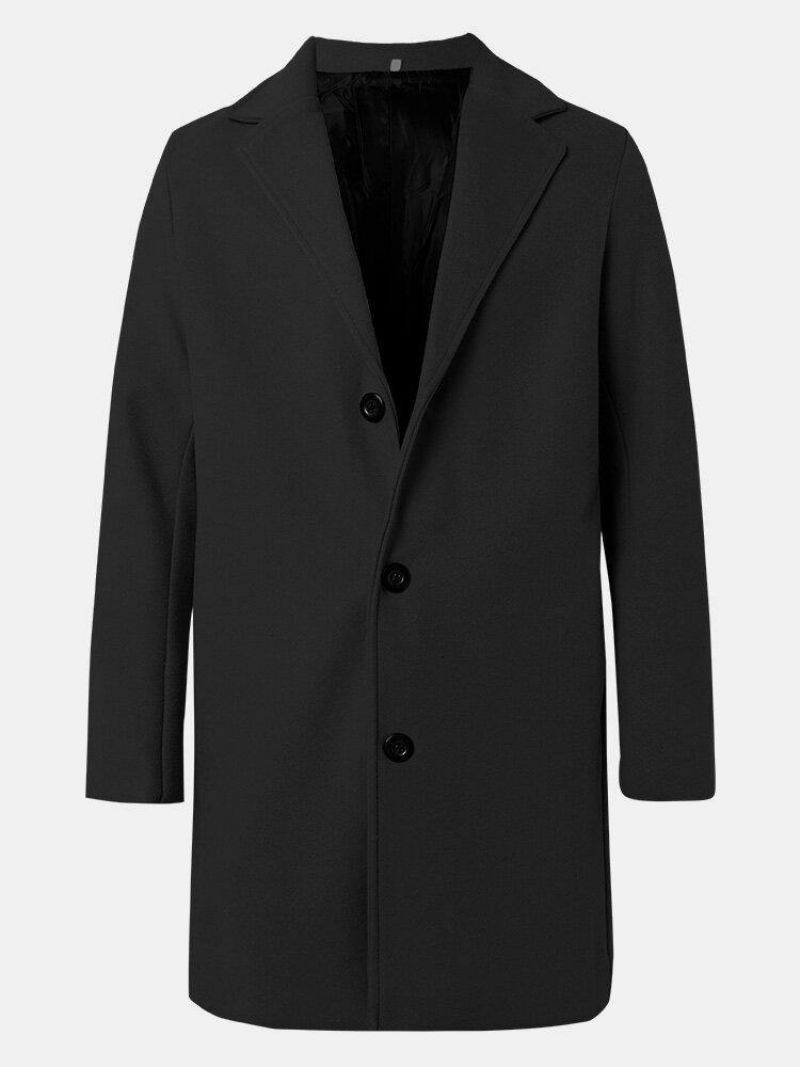 Mænds Ensfarvede Enkeltradede Mellemlange Business Warm Trench Coats