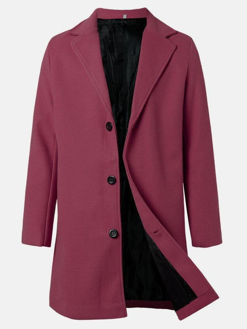 Mænds Ensfarvede Enkeltradede Mellemlange Business Warm Trench Coats