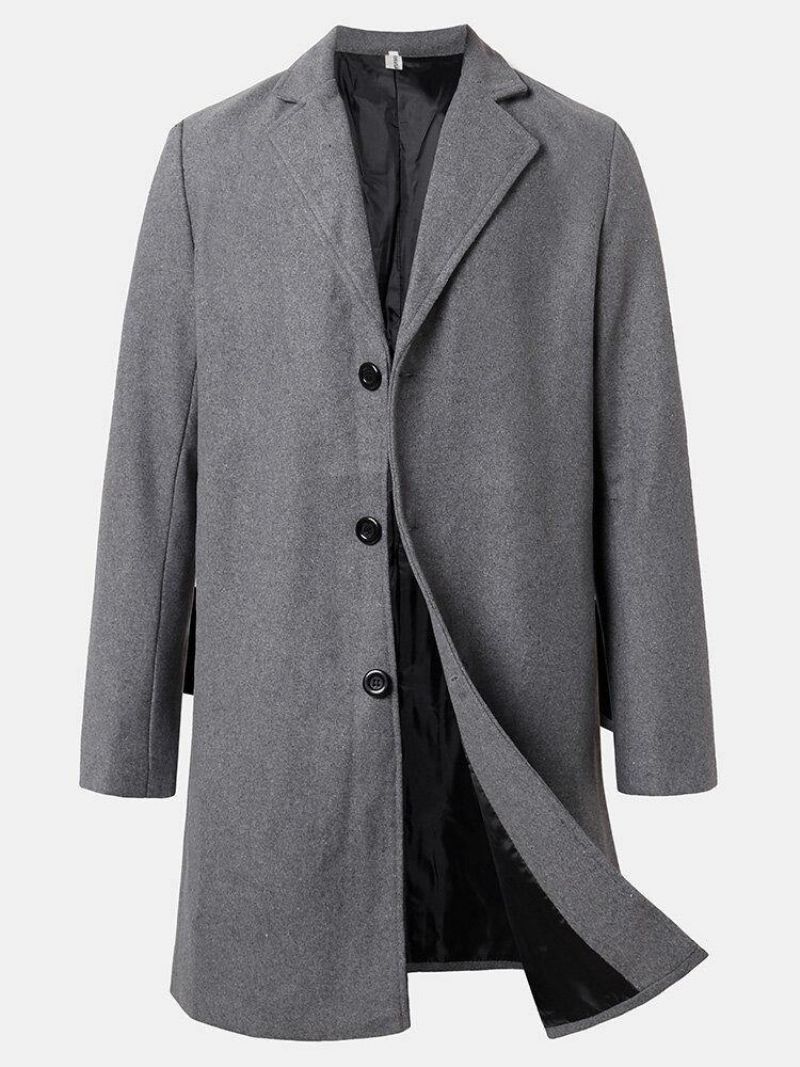 Mænds Ensfarvede Enkeltradede Mellemlange Business Warm Trench Coats