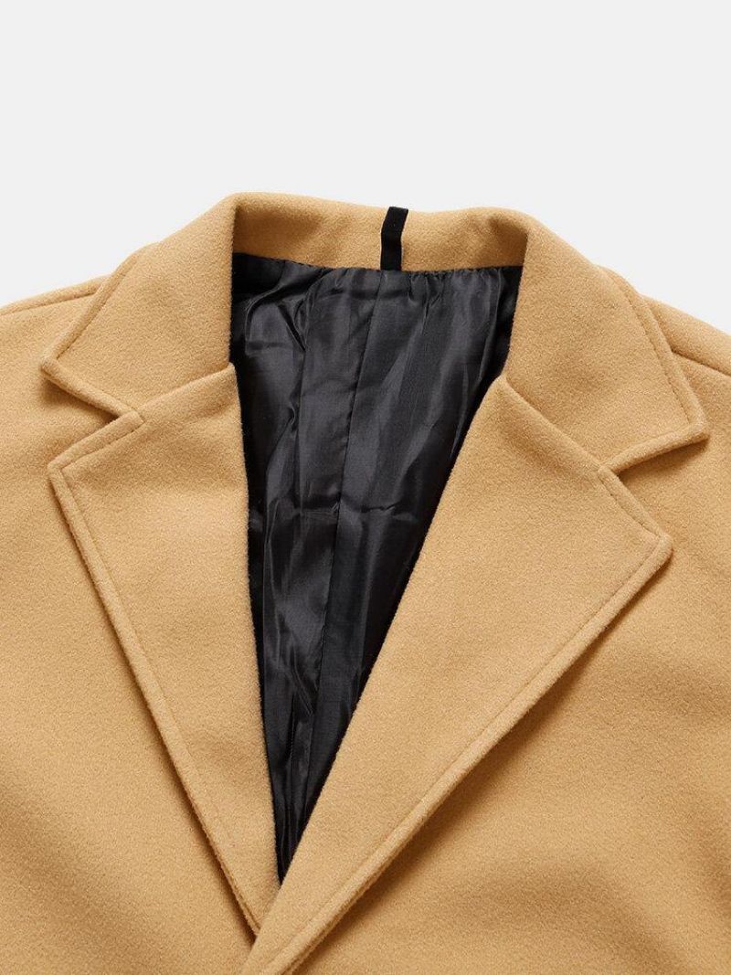 Mænds Ensfarvede Enkeltradede Mellemlange Business Warm Trench Coats