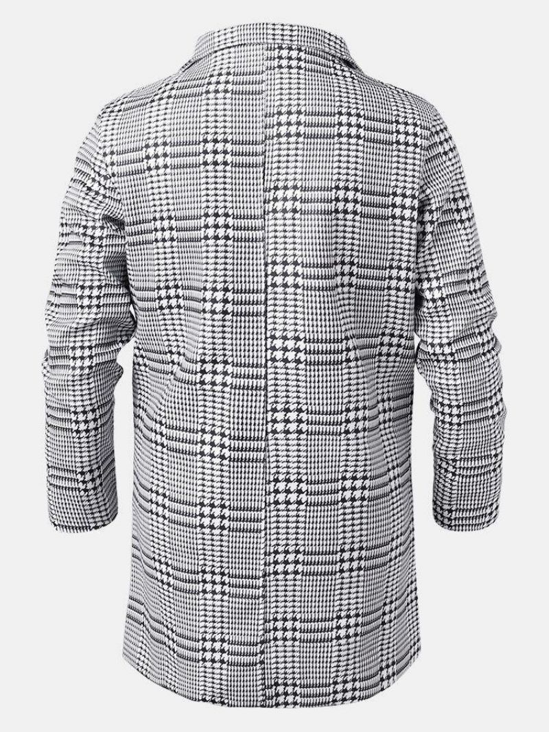 Mænds Houndstooth-Revers Enkeltradede Mellemlange Trenchcoats