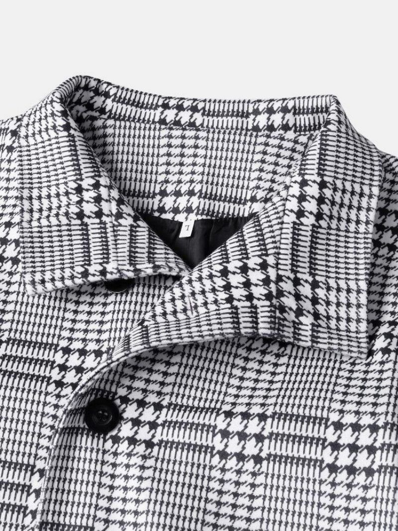 Mænds Houndstooth-Revers Enkeltradede Mellemlange Trenchcoats