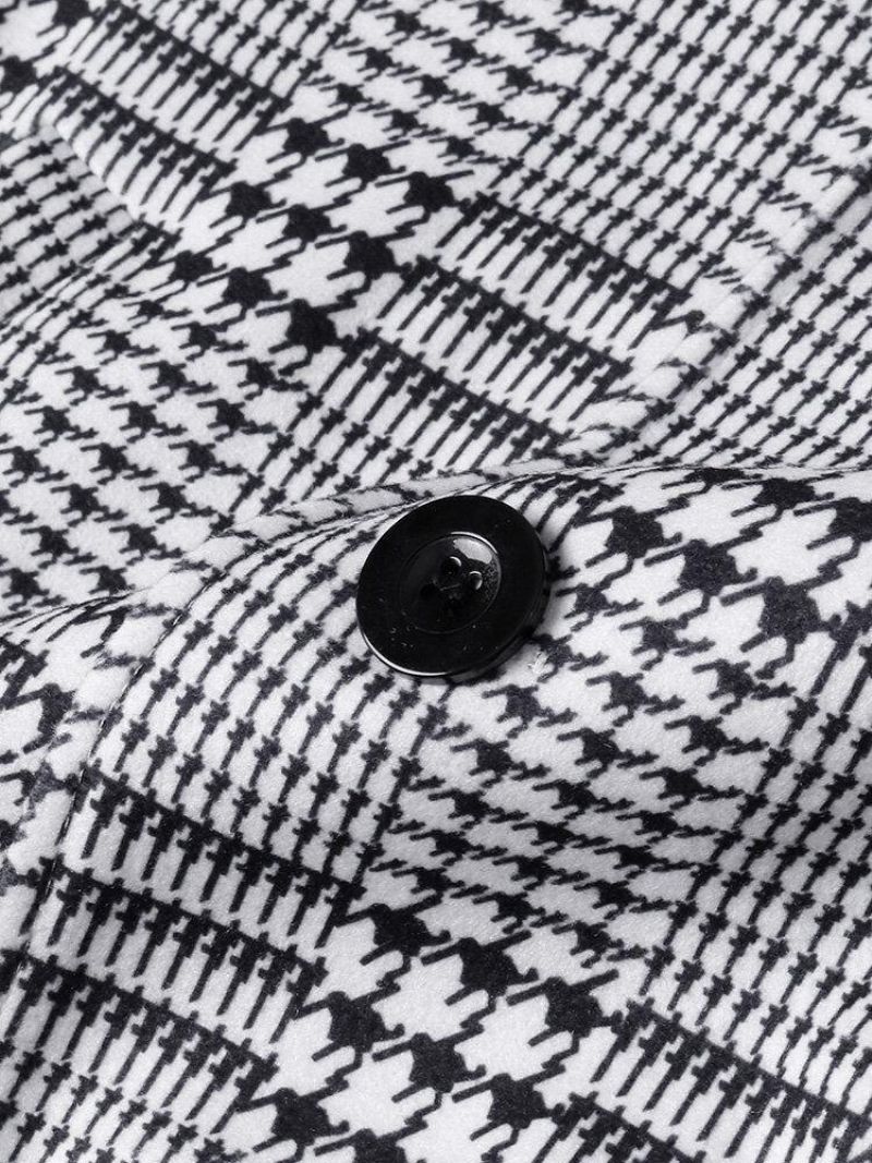 Mænds Houndstooth-Revers Enkeltradede Mellemlange Trenchcoats