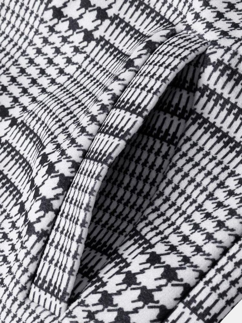 Mænds Houndstooth-Revers Enkeltradede Mellemlange Trenchcoats