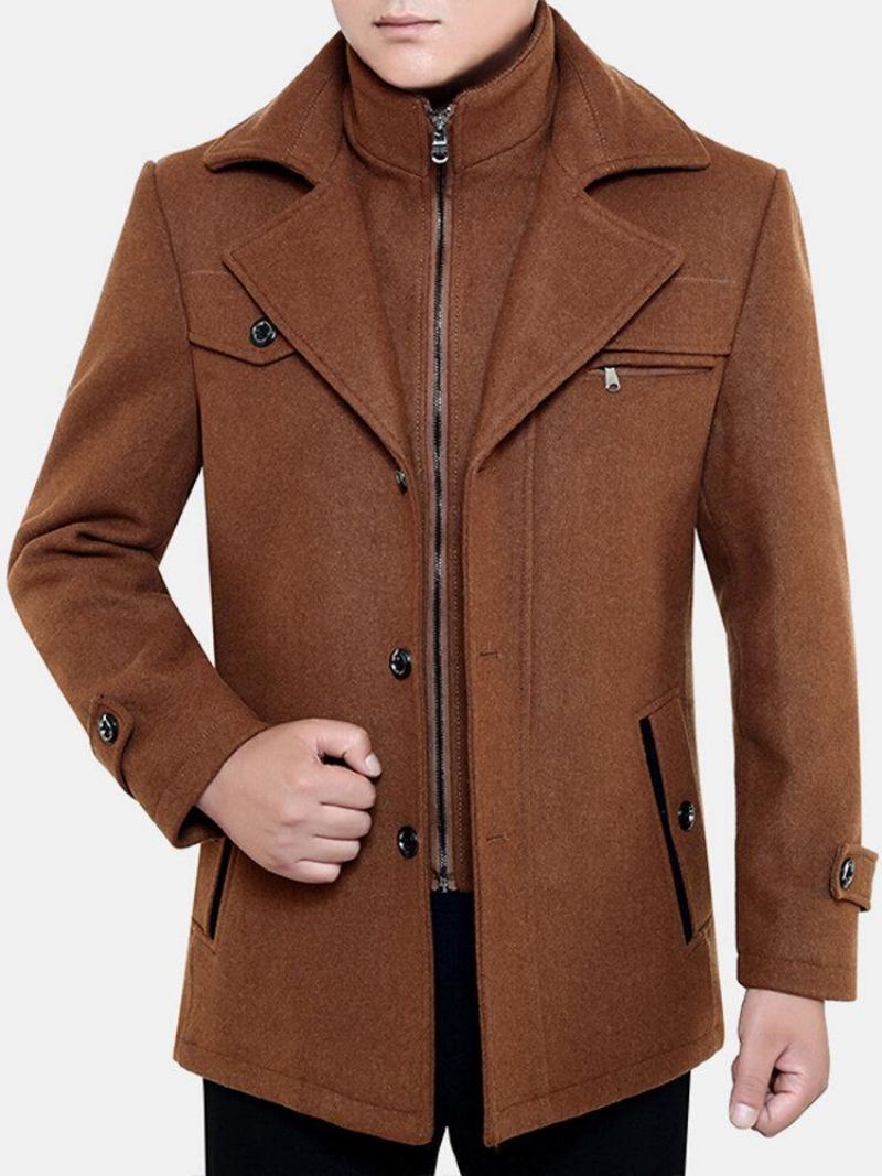 Mænds Thicken Warm Solid Business Woolen Trench Coats