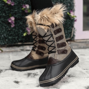 Kvinder Solid Furry Varm Skridsikre Cross Strap Mid Calf Snestøvler