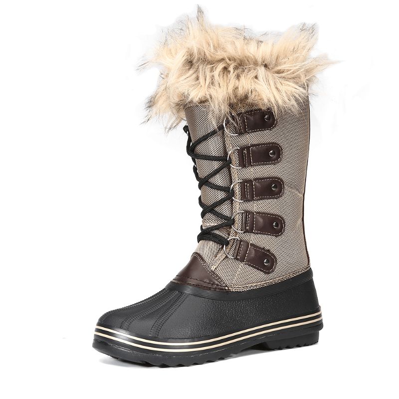 Kvinder Solid Furry Varm Skridsikre Cross Strap Mid Calf Snestøvler