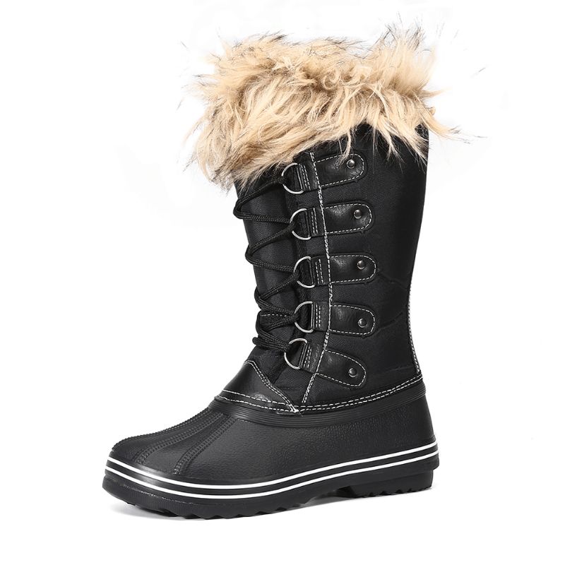 Kvinder Solid Furry Varm Skridsikre Cross Strap Mid Calf Snestøvler