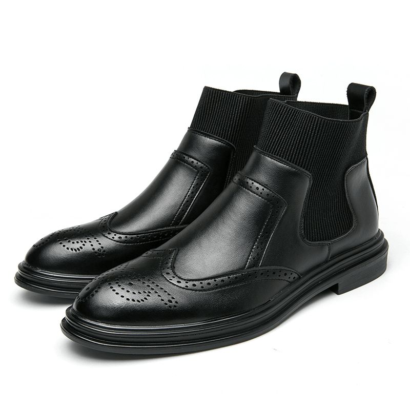 Mænd Brogue Comfy Elastic Slip On Chelsea-Støvler