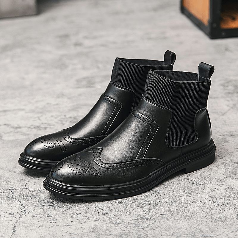 Mænd Brogue Comfy Elastic Slip On Chelsea-Støvler